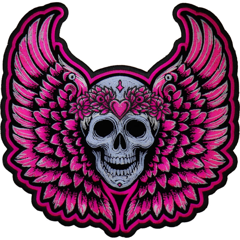 BP#006- Pink Angel Wings Skull Patch