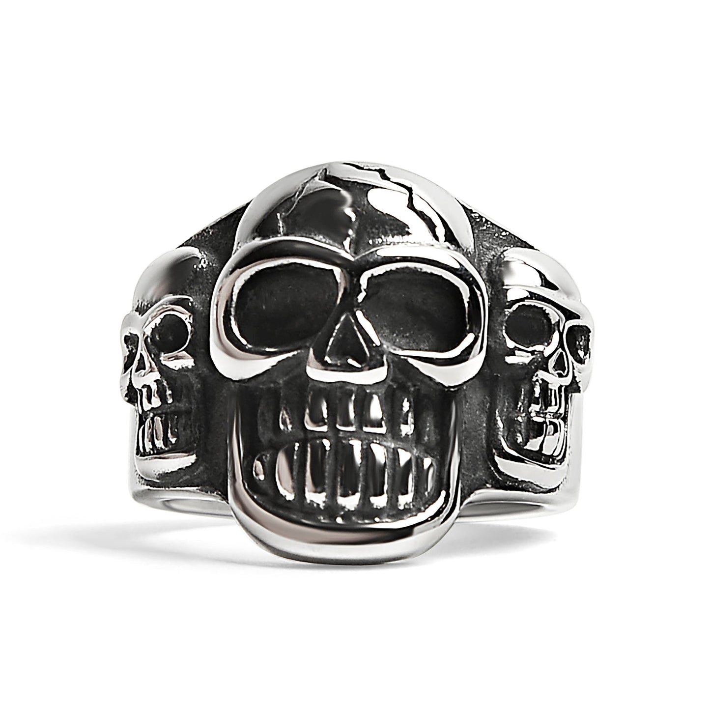 Polished Cracked Triple Skulls ring