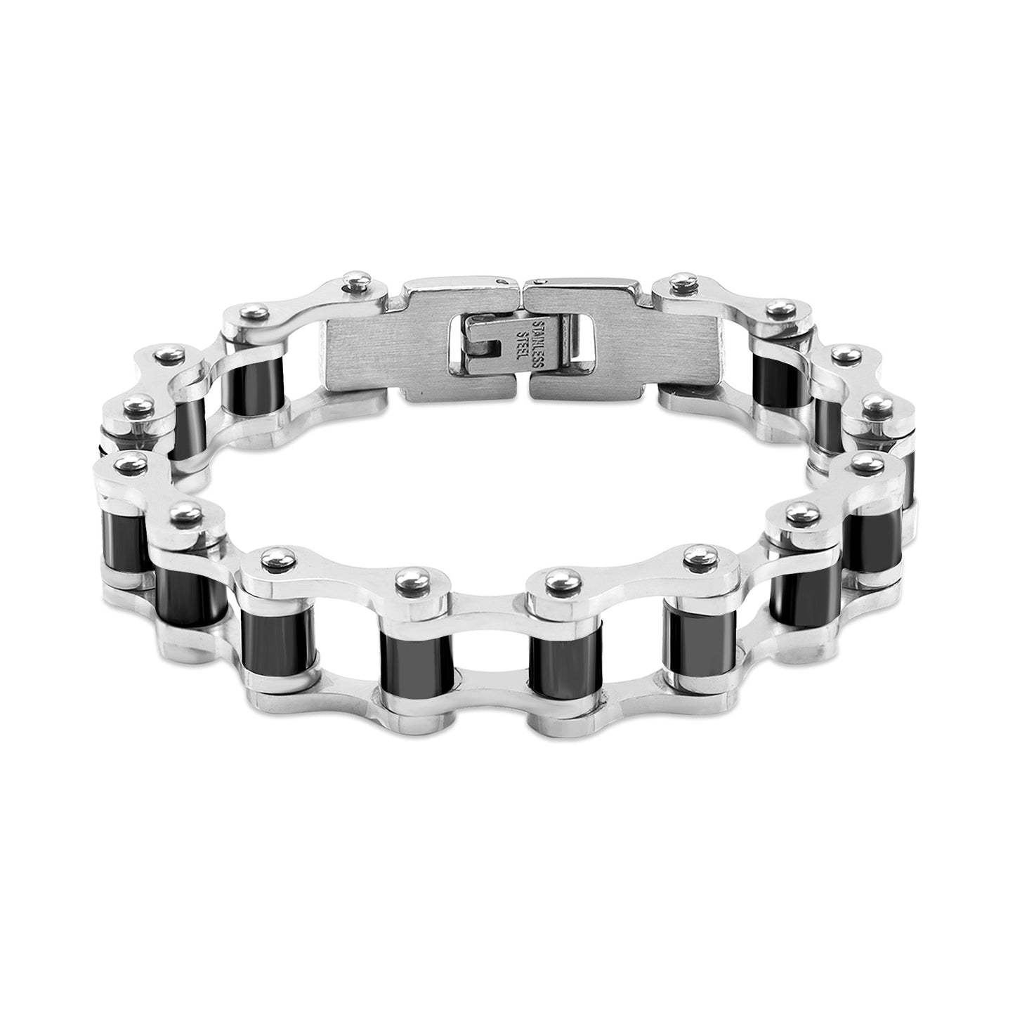 Black and chrome Bike chain bracelet 9"