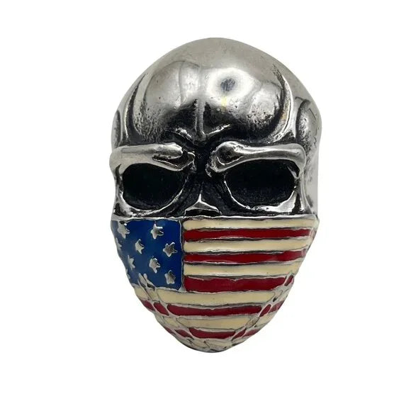 Skull face US flag ring