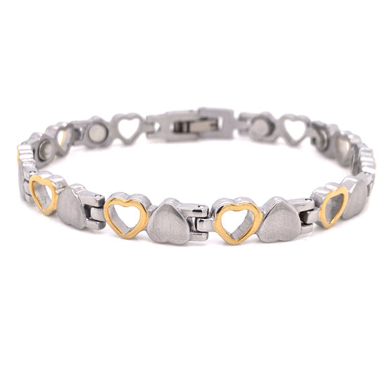18K Gold PVD Alternating Hearts Magnetic Bracelet 6.75"