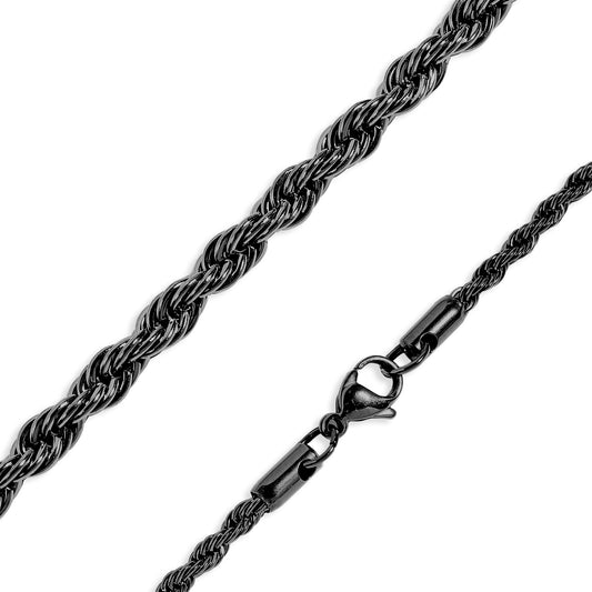 Black stainless steel rope chain 20”x4mm