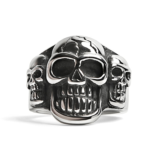 Polished Cracked Triple Skulls ring