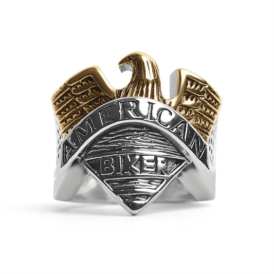 "AMERICAN BIKER" With 18K Gold PVD Coated Eagle Ring