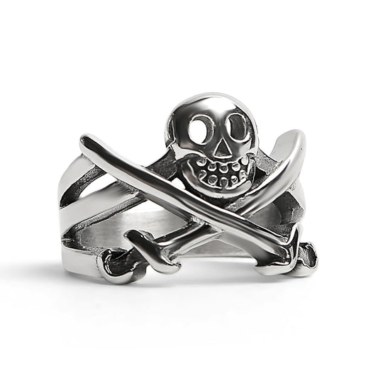 Pirate Jolly Roger Skull With Crossed Swords Ring