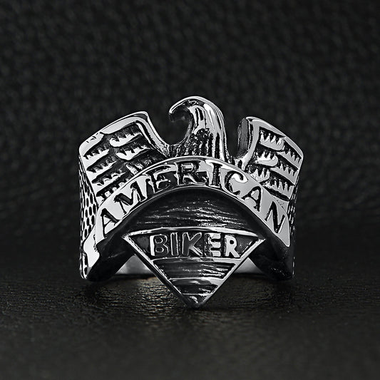 Stainless Steel "AMERICAN BIKER" With Eagle Ring