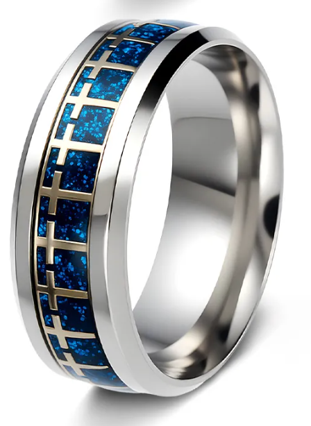 Blue with Gold Cross Ring #10