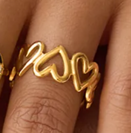 Gold alternating heart adjustable Ring