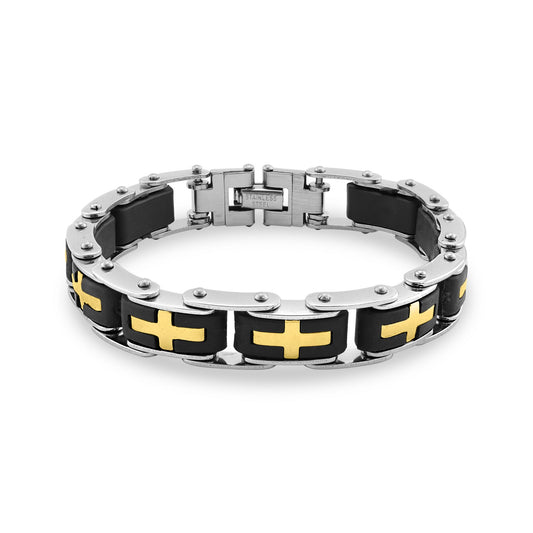 18K Gold PVD Stainless Steel Cross Bike Chain Bracelet