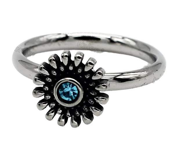 Daisy rotating Ring with Blue jewel #6