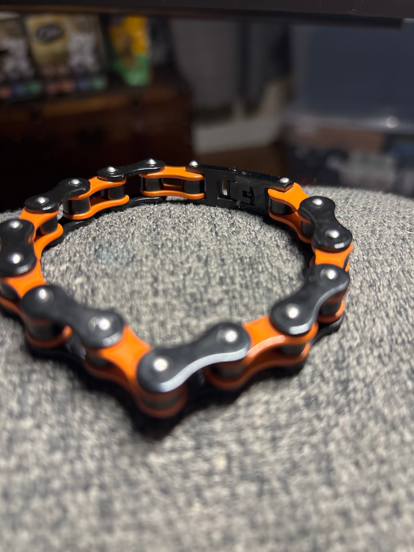 Bike chain bracelet orange and black