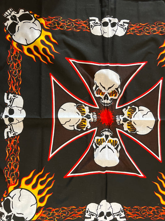 Skull and Iron croos flames bandana