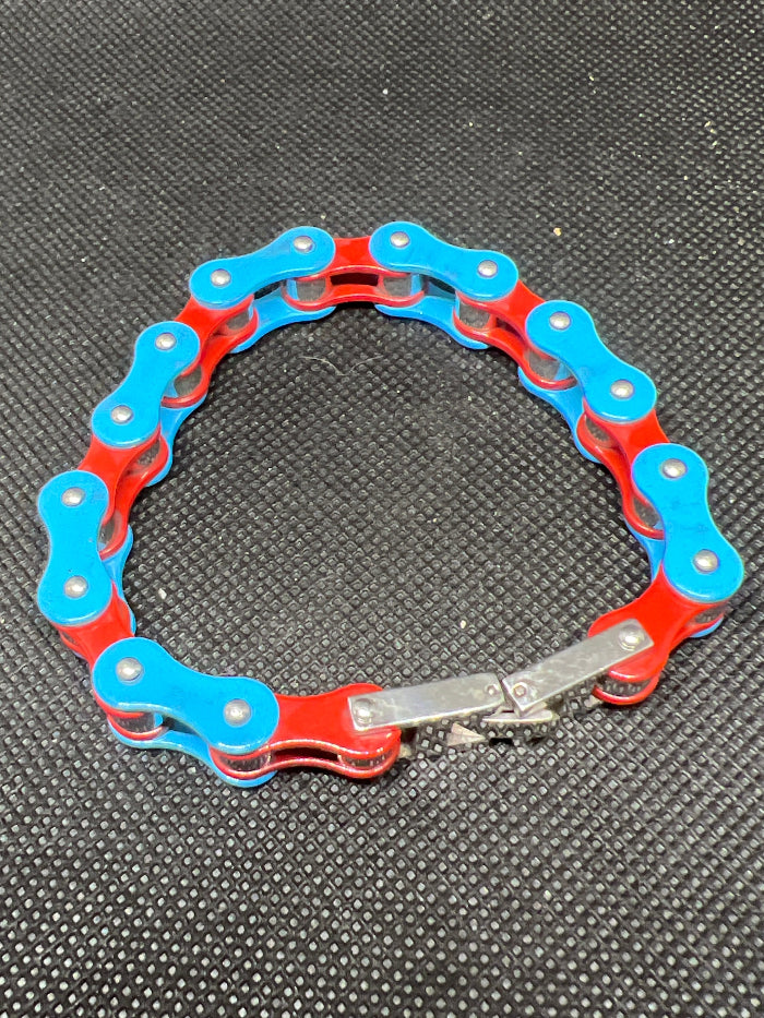Bike chain bracelet red blue