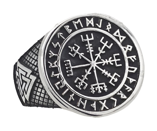 Vegisvir Viking wayfinder compass ring size #11